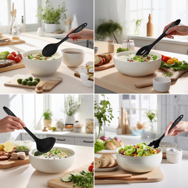 Culinary Couture Black Silicone Kitchen Utensils Set of 6, Non-Stick Heat-Resistant Silicone Kitchen Utensils Set with Steel Inner Core - Image 5